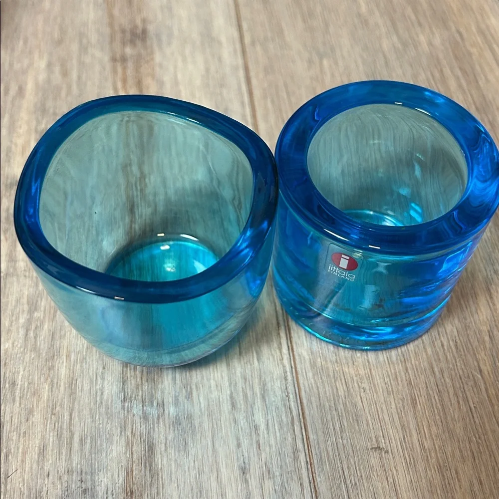 Iittala Kivi tealight glass candle holder, in a blue or turquoise color set of 2